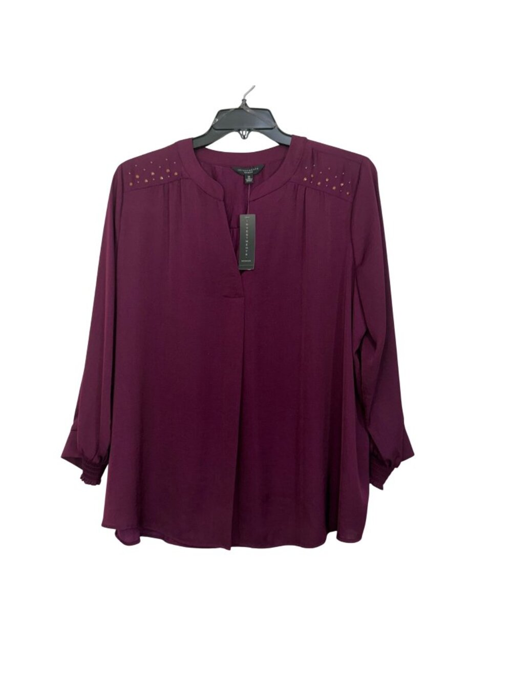 Investments Woman SZ 1X Pickled Beet/Purple Studded Pullover Blouse Soft Fabric